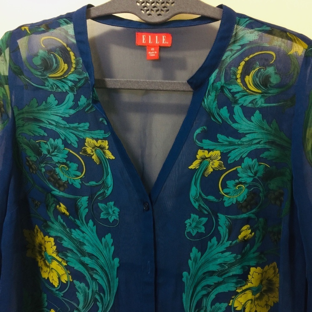 Elle Long Sleeves Sheer Blouse Flora Women's Size XS NWT